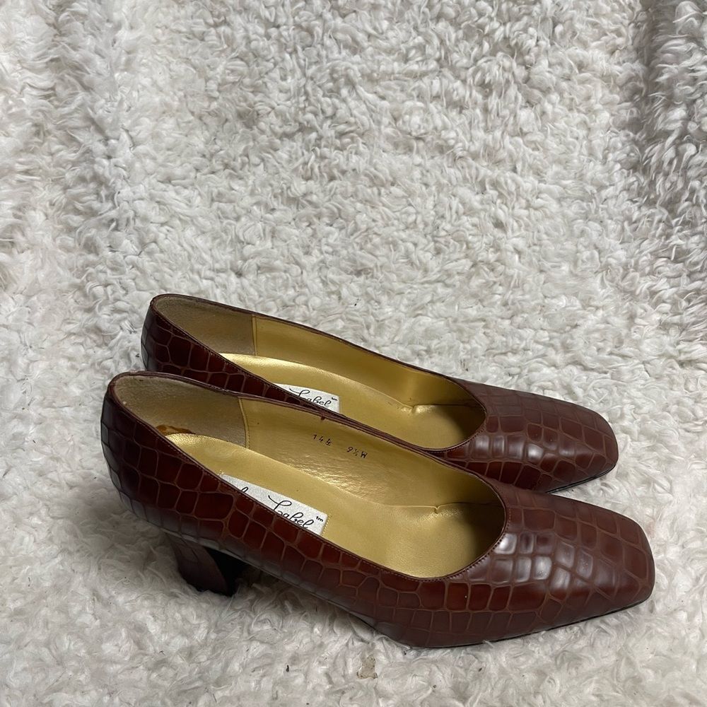 Sua Loabel Made in Spain leather crocs print slip on heels SZ9.5W